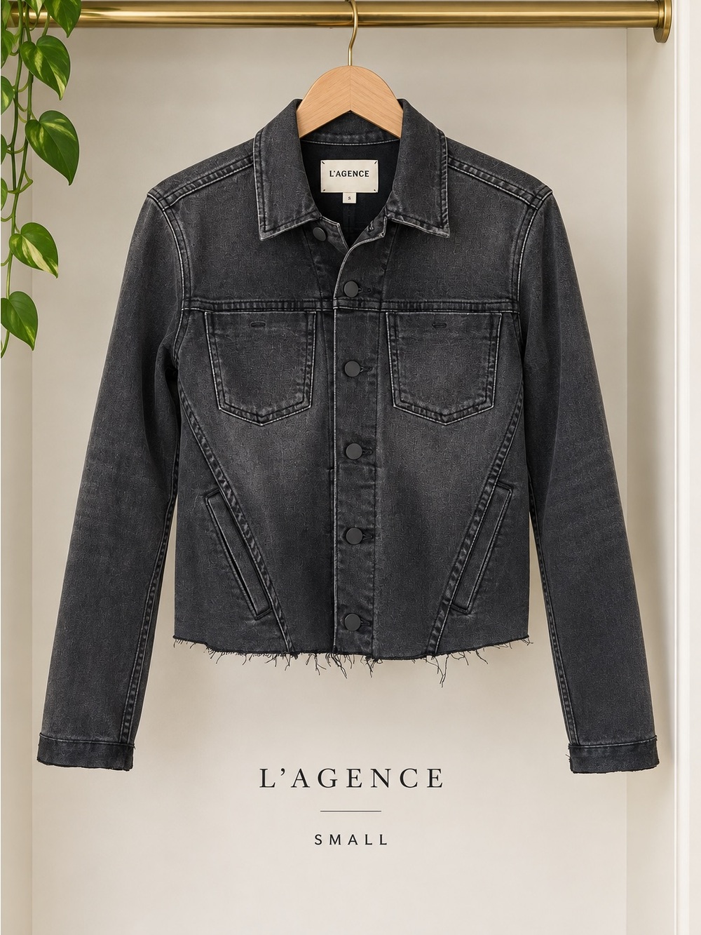 L'AGENCE Washed Black Denim Crop Jacket small
